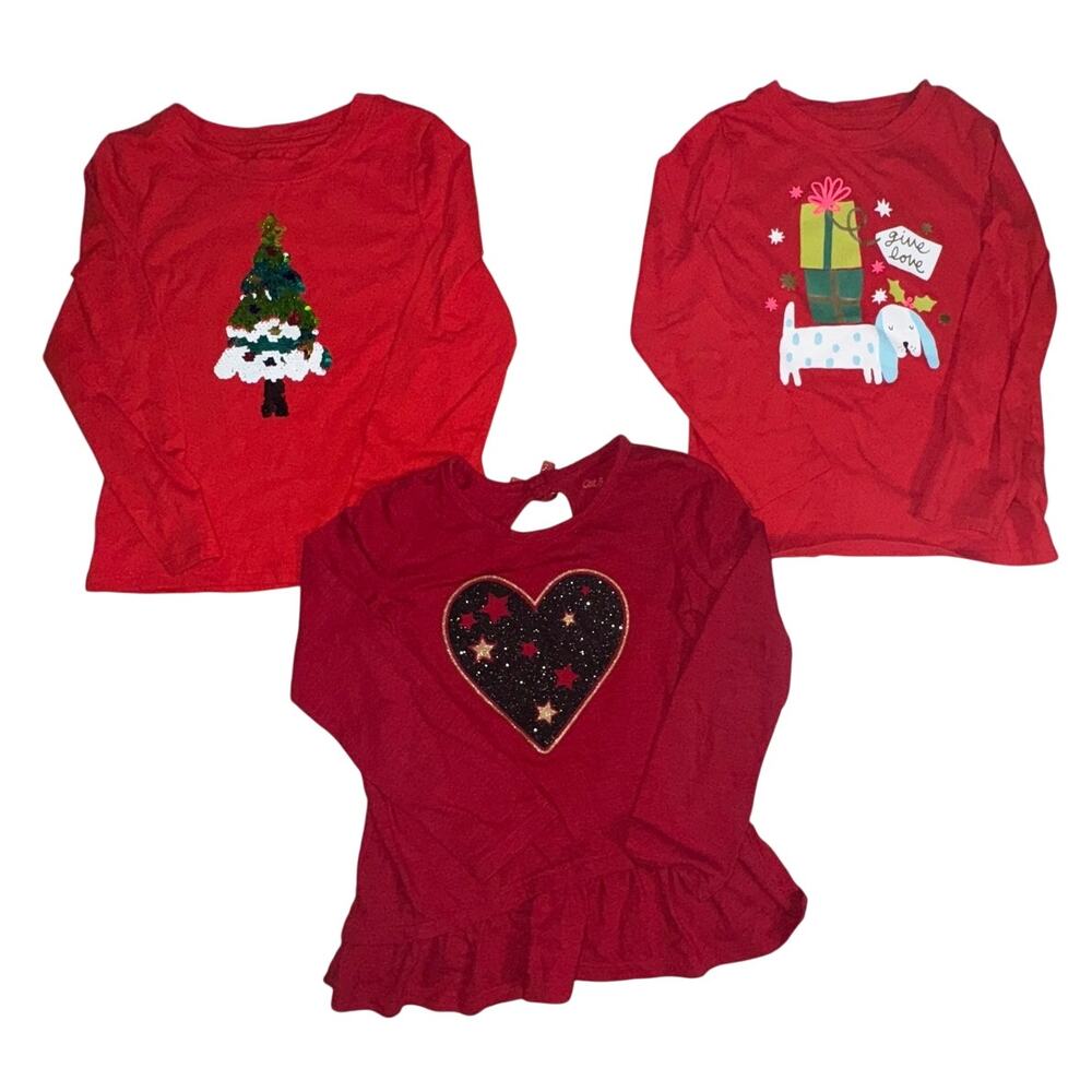Lot of 3 Cat & Jack Girls XS 4/5 Top Holiday School Casual Everyday Christmas